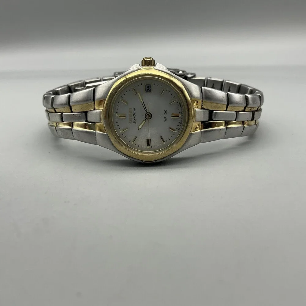 Citizen Eco-Drive Womens Watch 24mm Silver Dial Date E011-K15711 Two Tone 6